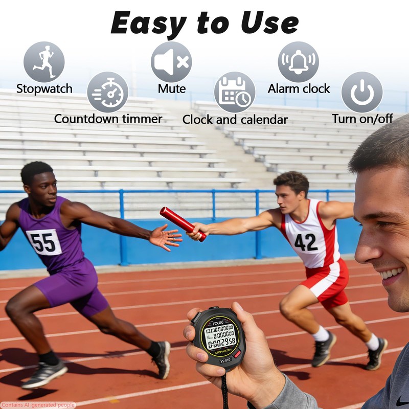 FCXJTU Sports Stopwatch Timer, 10Lap/Split Memory Digital Stop Watch Black
