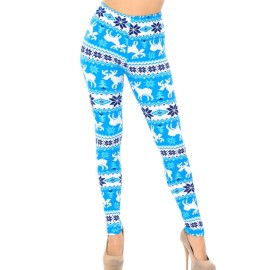 Eevee One Size Extra Plus Fits 22-28 Blue & White Snowflake Deer Women's Leggings