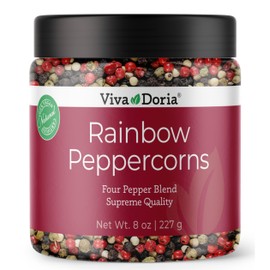 Viva Doria Rainbow Blend Peppercorn, Steam Sterilized Whole Black Pepper, Whole Green Pepper, Whole Pink Pepper, Whole White Pepper, 8 Oz, For Grinder Refills