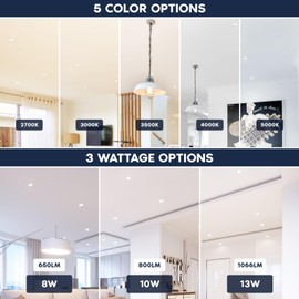 LUXRITE 4 Inch Square Canless Spotlight, LED Recessed Light, 5CCT 2700K-5000K, Dual Dimmable, 650/800/1066 Lumens, CRI 90, 8W/10W/13W Selectable, 120-277V, IC Rated, Wet Rated, ETL Listed