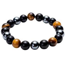 Bracelet of Strength and Balance - Flexible Design with Natural Tiger's Eye, Hematite, and Obsidian Stones for Both Genders7.48 inches