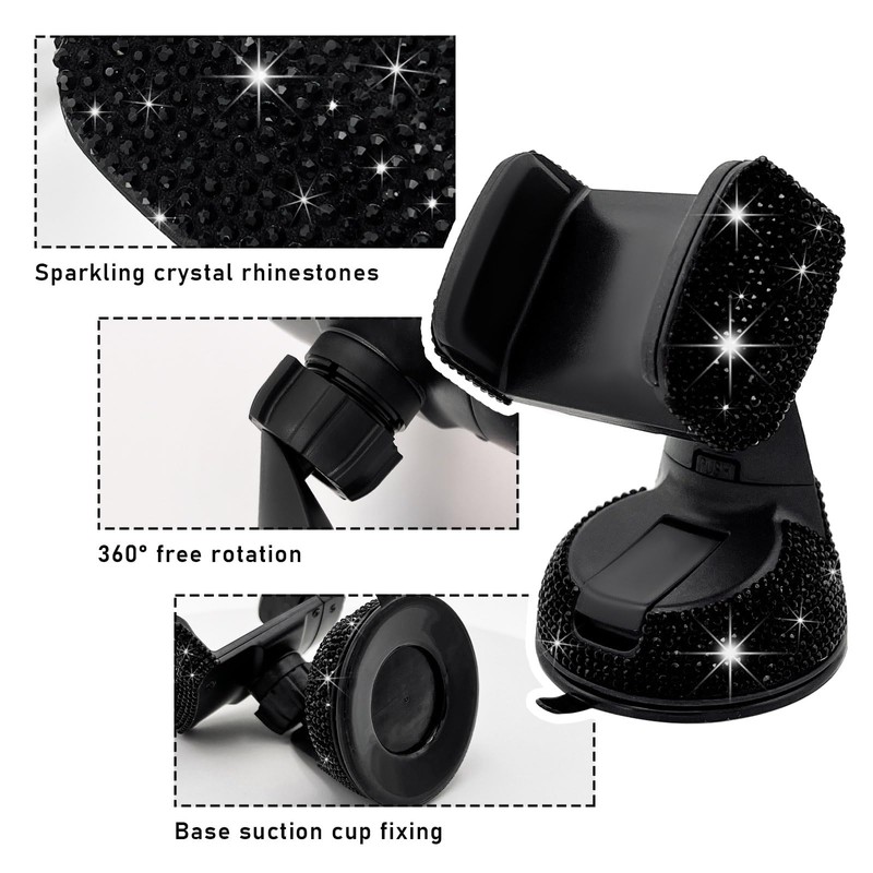 Suvnie Bling Car Phone Holder, 360 Degree Adjustable Crystal Auto