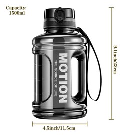 Ogetok 1.5L Large Water Bottle 50oz Black Water Jug, 0.4 Gallon Sports Gym Drink Container with Handle, Leakproof BPA Free Big Water Bottle to Ensure You Drink Enough Water Daily for Outdoor Fitness