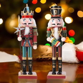 Christmas Nutcracker Soldier, 30 cm Wooden Nutcracker Christmas Decorations for the Fireplace, 2 Pieces Classic Christmas Nutcracker Soldier, Traditional Christmas Nutcracker Figures, Indoor