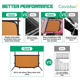 Covosun Mesh Sunshade for Jeep Gladiator, Convenient Mesh Soft Top with Strong Straps for Jeep Gladiator(2018-2023), JT Accessories (Orange, Front)