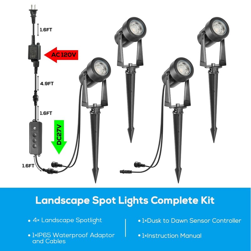 SUNTHIN Outdoor Landscape Lighting with Dusk to Dawn Sensor Controller,