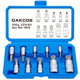 DAKCOS 10pcs XZN Spline Socket Set,M-Type,M4-M18 for 1/2",3/8",1/4" Drive,Triple Square Spline Bit Set