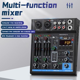 Depusheng M4 Professional Audio Mixer Sound Card Console Interface System 4 Channels USB Digital Bluetooth MP3 Computer Input 48V Phantom Power Stereo DJ Studio Streaming