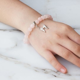 Philip Jones Rose Quartz Gemstone Bracelet with Angel Wings Charm