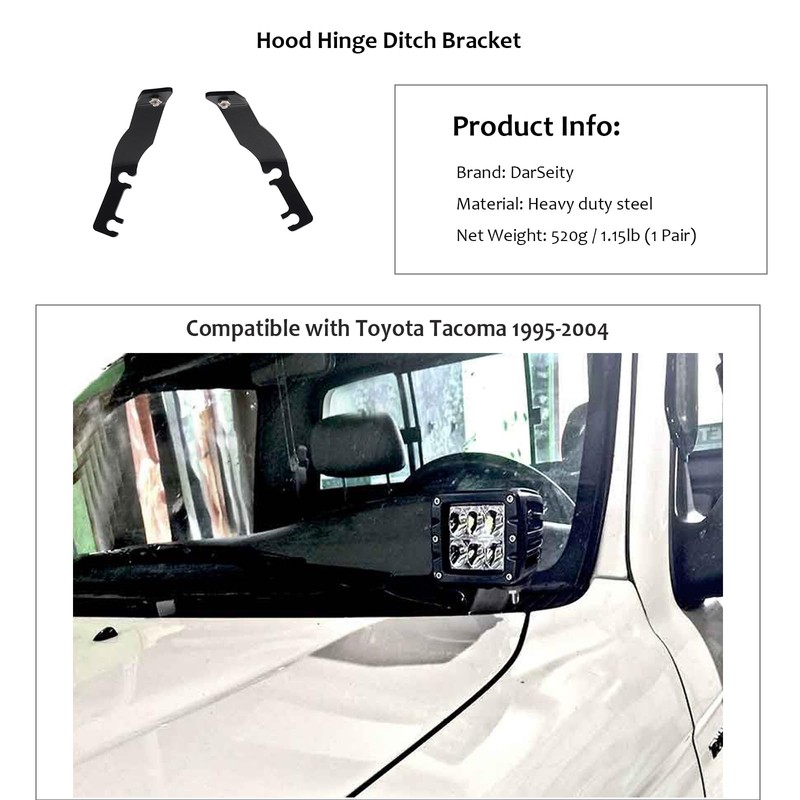 DarSeity Low Profile Mount Hood Hinges Ditch Light Brackets for