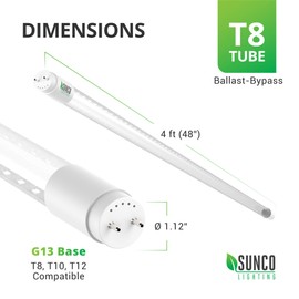 Sunco Lighting 30 Pack T8 LED 4FT Tube Light Bulbs Ballast Bypass Fluorescent Replacement, 5000K Daylight, 15W, Clear Cover, Retrofit, Single Ended Power (SEP), Commercial Grade – UL, 30 Pack