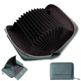 Zabatoco Genuine Leather Card Case, Mini Wallet, Women's, Skimming Prevention, Won't Break, Holds 12 Cards, Large Capacity, Men's Wallet, Compact, Box Type, Coin Purse Included, Popular, Credit Card