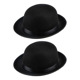 Puyawen 2 Pcs Black Bowler Hats Felt Round Top Hat Dress Up Bowler Hat for Teenager Kids Party Accessory Cosplay Props