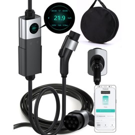 Portable Level 1 EV Charger – 16Amp 110V Charger with WiFi LED Display, 25ft Cable, Includes Bag, Wall Mount & Cable Holder, NEMA 5-15P, J1772 Standard