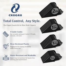 Clipper Guards Set 10 12 14 16 Compatible with Wahl Clippers, 4pcs Extra Long Clipper Guides Replacement - 2", 1.75", 1.5", 1.25" Hair Guard Clipper, Black Clipper Guards for Wahl