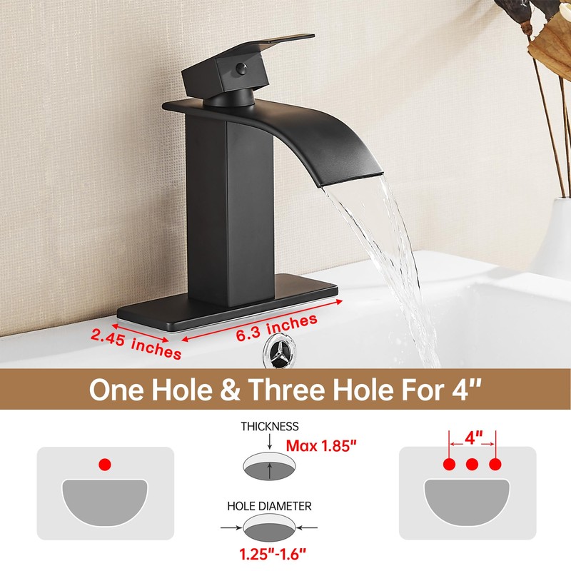 Fransiton Black Waterfall Bathroom Faucet Lavatory Single Handle 1 or