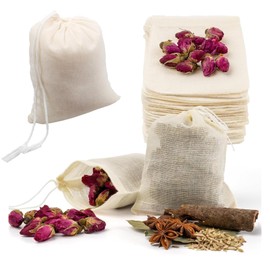 Reusable Tea Strainer Cotton Cloth Bags, 20 Pcs 4 x 6 in Natural Muslin Filter Drawstring Bags for Coffee, Soy Milk, Tea, Candy, Juice, Herbs, Spices