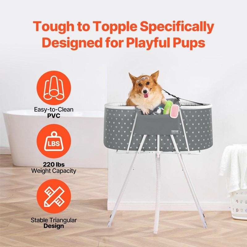 VEVOR Foldable Dog Bathtub Elevated Grey Shower Station for Small