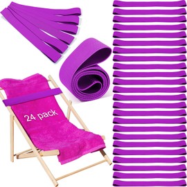 Jexine 24 Count Beach Towel Bands Clips Windproof Elastic Beach Bands Bulk Lightweight Stretch Chair Towel Holder Strap for Chairs Cruise Essentials (Purple)