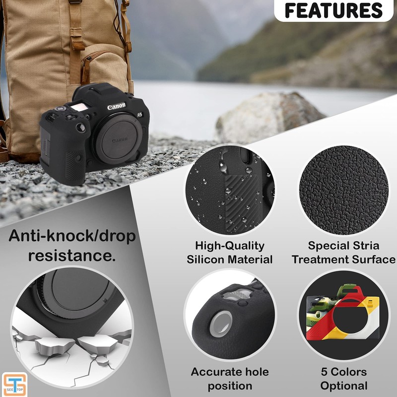 STSEETOP Camera Case for Canon R5 - Silicone Protective DSLR