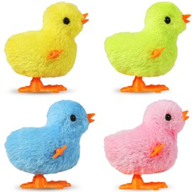 Auvitaya Easter Wind Up Chicken Toys, 4pcs Cute Plush Jumping Bunny Toy Hopping Animals Clockwork Windup Rabbit for Kids Birthday Gift Party Favors Christmas Goody Bag Fillers Prizes Treasure Box