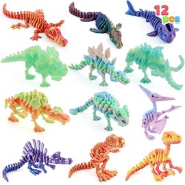 JOYIN 12 Pcs 3D Printed Dinosaur Fidget Toys, Articulated Skeleton Animals Dinosaur, Flexible Dinosaur Skeleton Model, 3D Printed Toys for Kids Party Favors