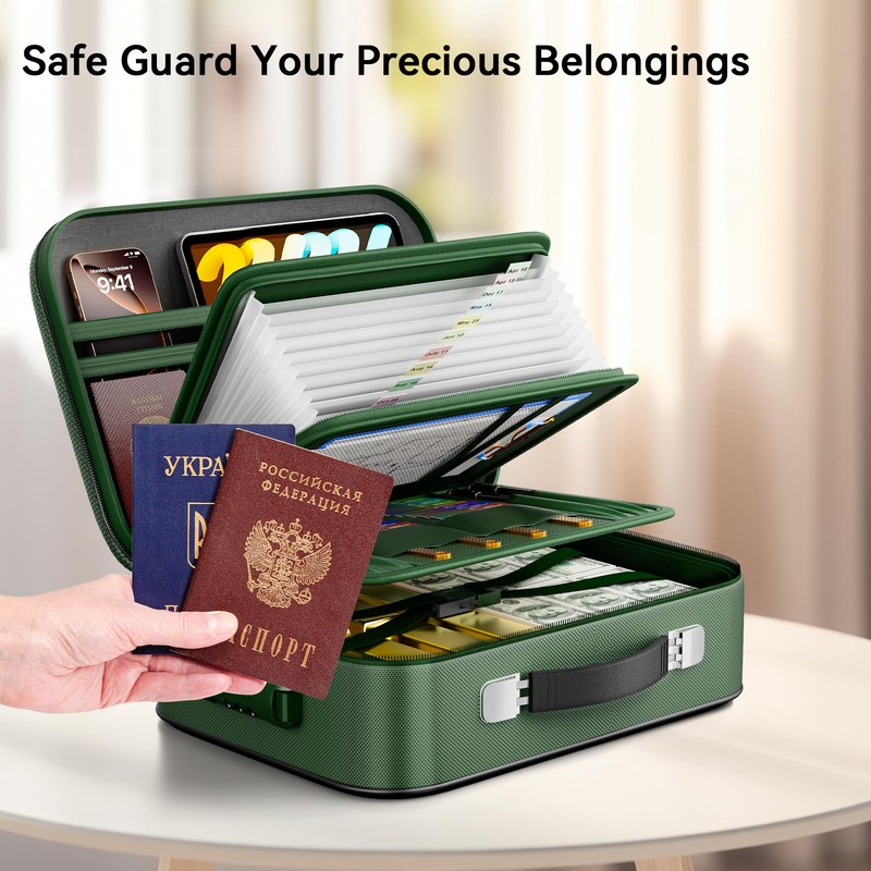 Aollewoiti Fireproof Document Box, Hard Case Fireproof Box with Lock,
