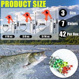 Seenelling 42 Pcs Jig Heads for Crappie Fishing, Crappie Jigs Fishing Jig Heads Hook Lure Fishing Jigs Heads for Crappie Bass Fishing 1/32oz 1/16oz 1/8oz