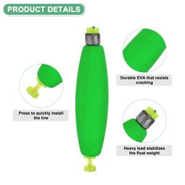 M METERXITY 10-Pack Fishing Bobbers Floats, 96mm EVA Foam Weighted Bobbers for Crappie/Bluegill/Trout Bass/Catfish, Clip-on Floats Slip Corks Floaters Strong Buoys [Green]