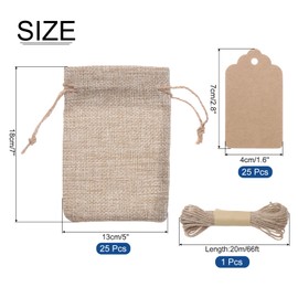 MECCANIXITY 25PCS 5"x 7" Burlap Gift Bags with Drawstring and 25PCS Gift Tags & String for Wedding Favors, Jewelry Pouches, DIY Craft