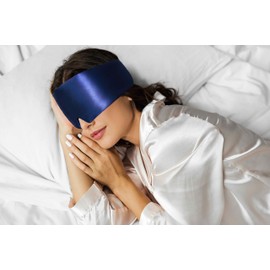 22 Momme 100% Mulberry Silk Luxury Eye Mask for Sleeping Naturally Hypoallergenic Both Sides Silk Light-Blocking for Women and Men with Adjustable Strap for Comfort TRÈSILK (Navy Blue)