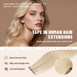 LuxeTress Tape-In Real Hair Extensions, 20 Pieces, 50 g, 50 cm, Remy Tape-In Extensions, Real Hair, Silky Straight Hair Extensions, Skin Weft Hair Extensions (20 Inches, 50 g, #60)