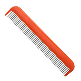 Pet comb for easy mat removal - silky smooth rotating teeth untangles without causing pain to pets (7", Orange Coral)