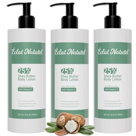 ÉCLAT NATUREL Shea Butter Body Lotion for Dry Skin, 25% Shea Butter Lotion with Vitamin E Moisturizer, Hydrating Nourishing Moisturizing Pump Body and Hand Cream, 10.15 Fl Oz (Package of 3)