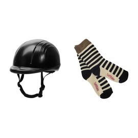 TuffRider Starter Basic Horse Riding Helmet Protective Head Gear for Equestrian Riders with Assorted Stripe Socks -S