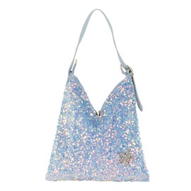 Aisi Women Girls Glitter Sequin Shoulder Tote Bag Large Capacity Shiny Shopping Bag Pouch Travel Daily Purse (Star + Blue)