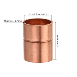 TA-VIGOR 1/2 Inch ID Straight Copper Coupling, 5PCS Welding Joint Pipe Fitting with Rolled Tube Stop for HVAC Air Conditioner, Plumbing Applications