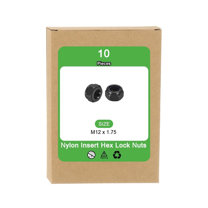 sourcing map 10Pcs M12 x 1.75 Nylon Insert Hex Lock