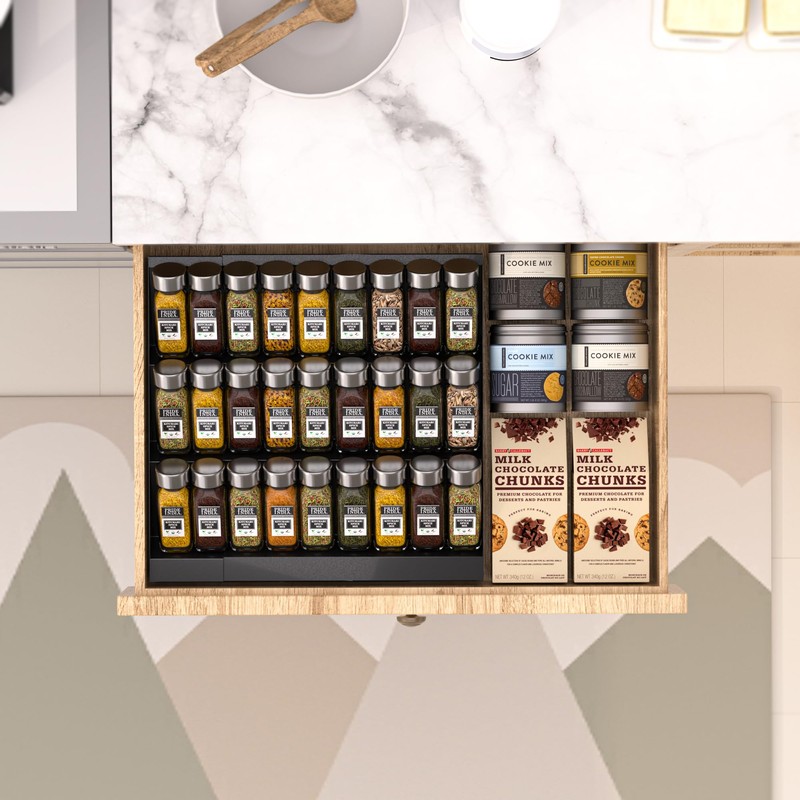 Wobmmi Expandable Metal Spice Drawer Organizer,3-Tier Slanted Seasoning Jars Tray