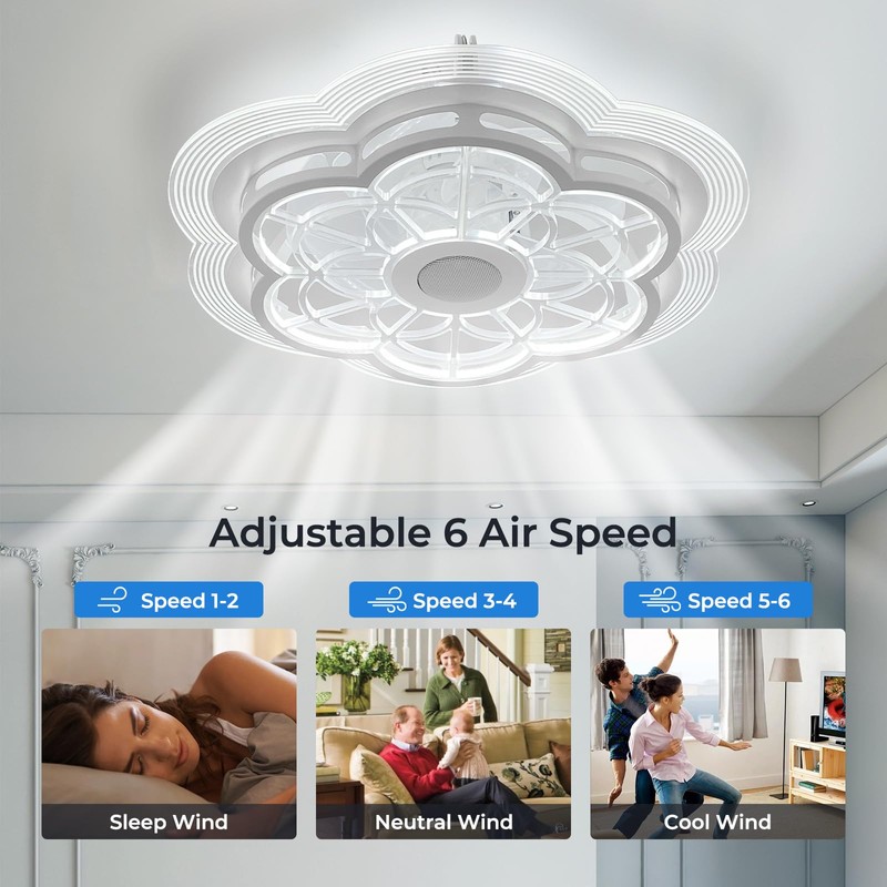 Ceiling Fan with Lights Remote Control, Enclosed flower light fan,