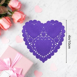 ANPUNAT 150 Pcs Valentine Heart Doilies 4Inch Heart Shape Paper Doily with 4 Colors Red Pink Purple and White for Valentine's Mother's Day Wedding Favor Party Decorations