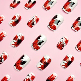 Vopintpy Fall Maple Leaf Press on Nails Medium Square Thanksgiving Fake Nails for Women Autumn Maple Leaves Acrylic Glue on Nail Glossy Reusable Artificial Stick on Nail