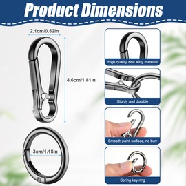 flintronic Pack of 6 Carabiner Key Chains, Metal Carabiner Keyring, Removable Carabiner Hook, Small Carabiner for Car Keys, Backpack, Camping, Travel (Black