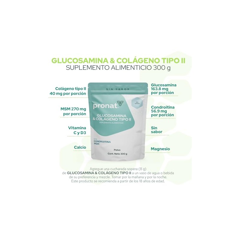 PRONAT | Glucosamina & Colágeno Tipo II Sin Sabor 300