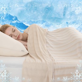 Auemtyn Cooling Blankets for Hot Sleepers, Twin Size Summer Blanket with Double Side Enhanced Cooling Effect, Japanese Q-Max>0.5 Lightweight Cool Blankets for Bed, Couch,Sofa(60"x80", Beige)