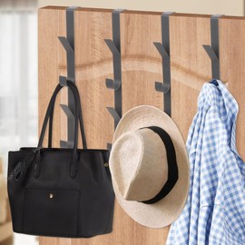 Niuoppy 4 Packs Over Door Hanger, Door Coat Hanger with 5 Hooks, Metal Hooks for Coat, Hats, Bags, Hanging Hooks for Bedroom, Clothes, Towel, Hats, Bags (Grey)