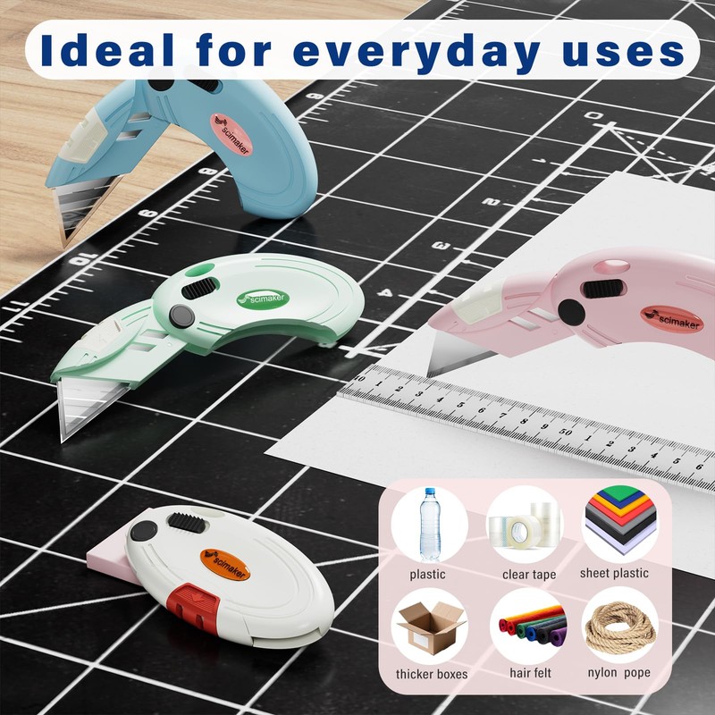 Box Cutters, Lightweight 4- Piece Folding Utility Knives Set, Razor