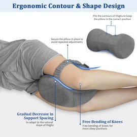 KingPavonini Cooling Knee Pillow for Side Sleepers Hip Pain, Memory Foam Leg Pillow for Side Sleeping with Strap, Ergonomic Hip Pillow for Spine Aligning, Back/Knee Pain, Sciatica, Pregnancy