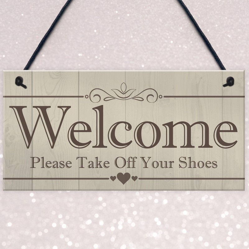 RED OCEAN Welcome Please Take Off Your Shoes Hanging Plaque