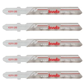 kwb Jigsaw blades for metal, made of sturdy bi-metal, highly elastic, with single cam shaft (T-shank), puncture tooth, optimal service life, steel bare surface, for fine cuts